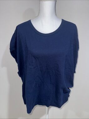 Free People Navy Short Sleeve Crewneck Tee